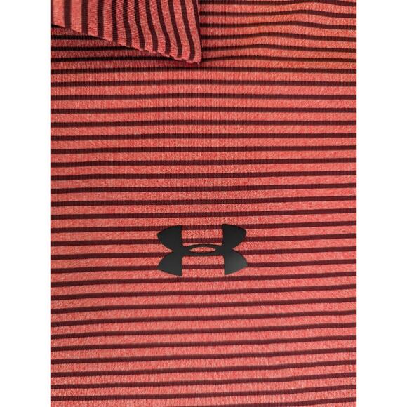 Under Armor Polo Shirt Medium Men's Pink Striped Heat Gear Loose Short Sleeve - Picture 6 of 9